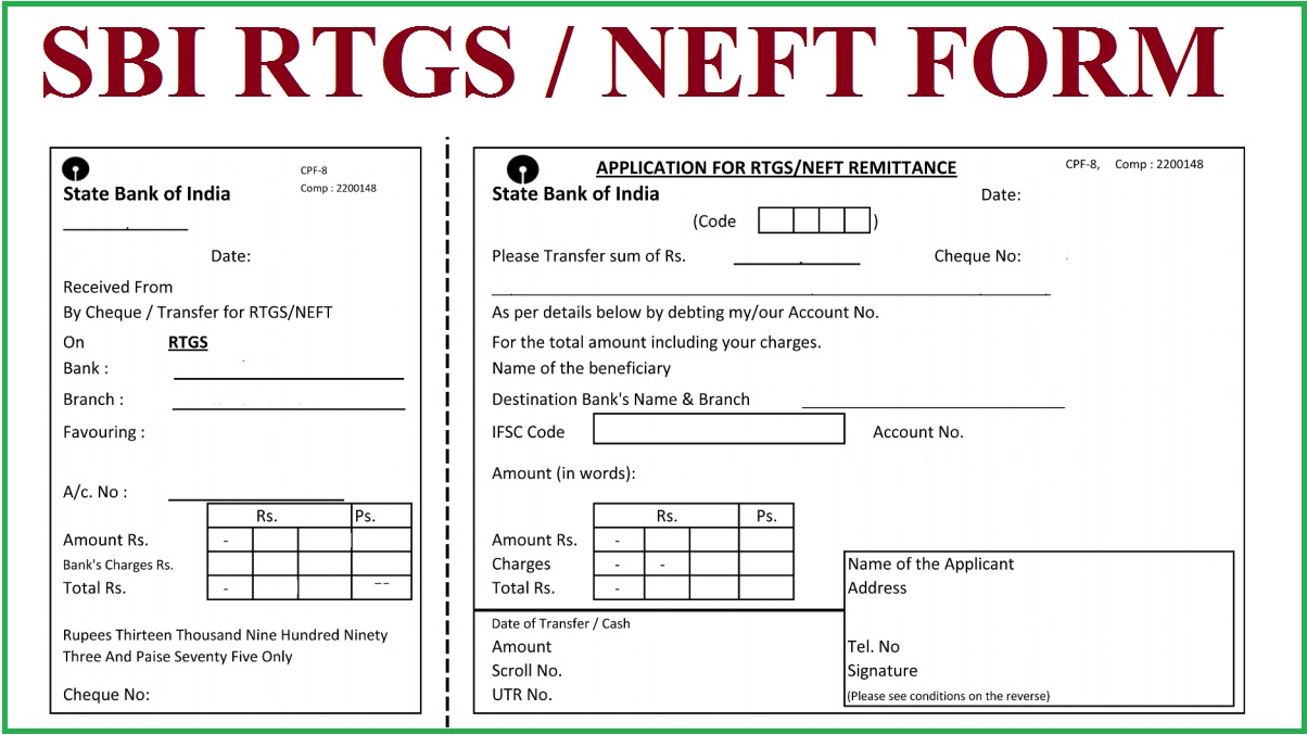 Sbi Rtgs Form Sbi Neft Form Download Pdf 2020 For Free Onlinesbi 9296